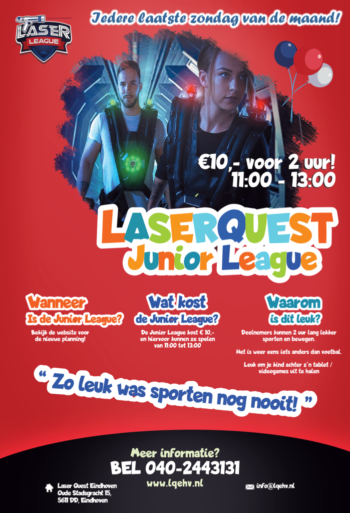 Laser Quest Junior League, iedere laatste zondag van de maand vanaf 11 uur.